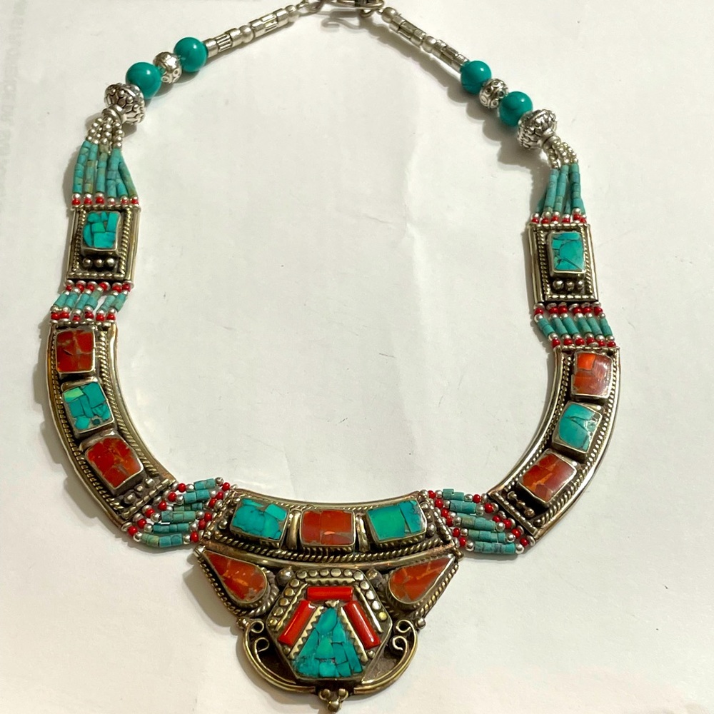 New Beautiful Tibetan Turquoise and Coral Necklace.